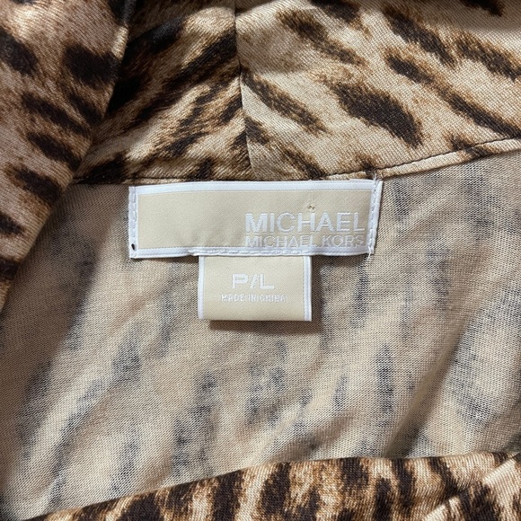 Michael Kors Brown Animal Print Cowl Neck Top Long Sleeve Blouse - Picture 4 of 7